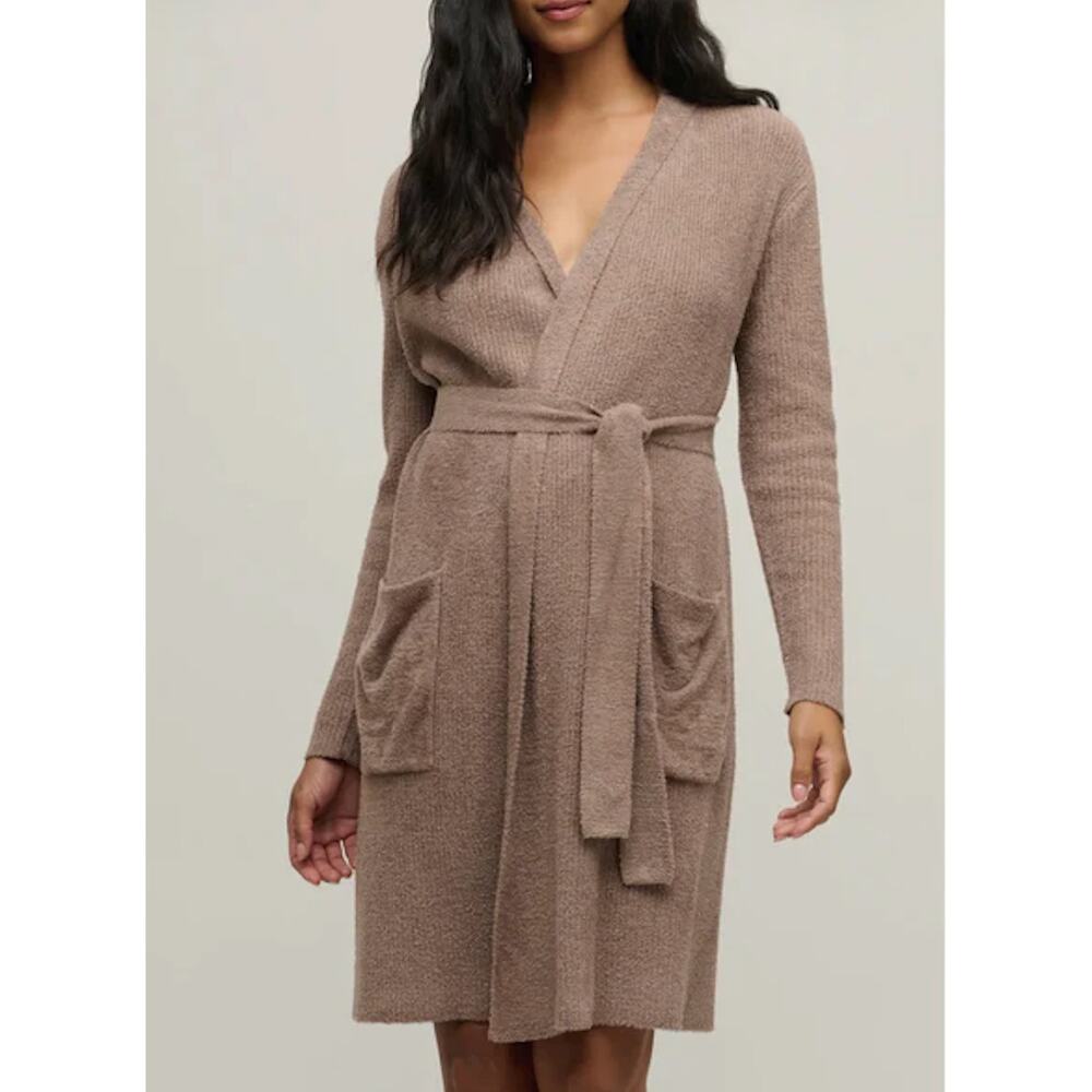 BAREFOOT DREAMS CozyChic Lite® Ribbed Tie Waist Robe S/M Sable Brown Comfort